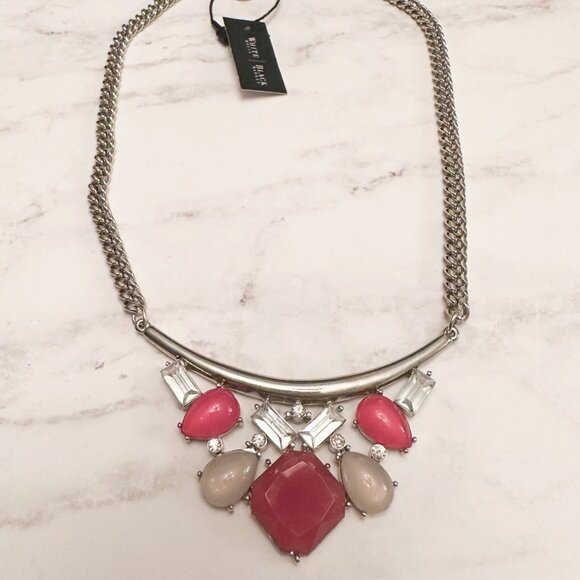 White House Black Market Jewelry - White House Black Market Statement Necklace | Red & Silver